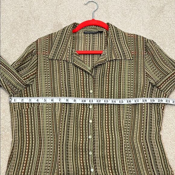 Essentials by Milano Green Brown Button Down Fairy Goblin Boho Y2K Shirt Large - Picture 6 of 11